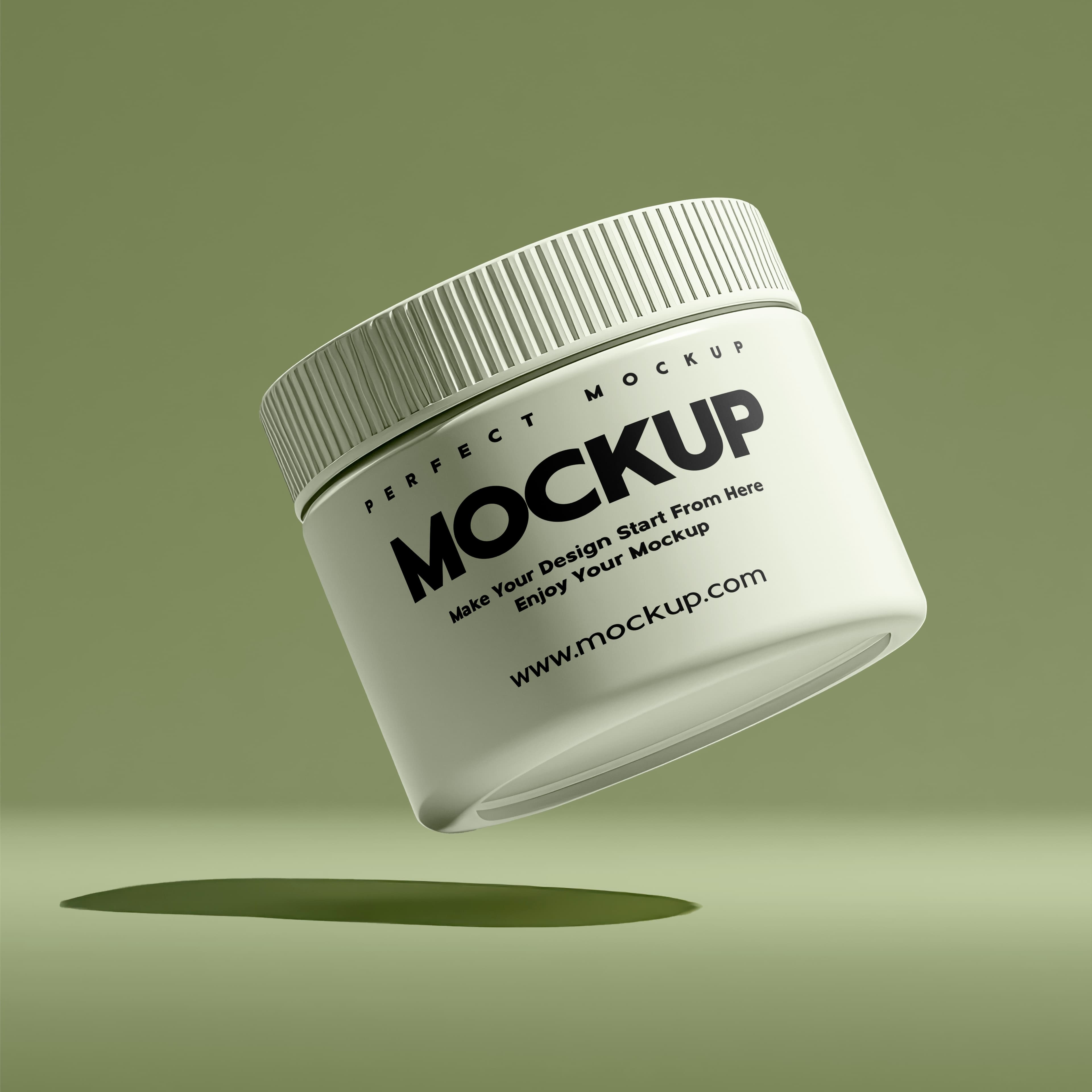 Skincare Cream Jar Floating Mockup Green Background Branding