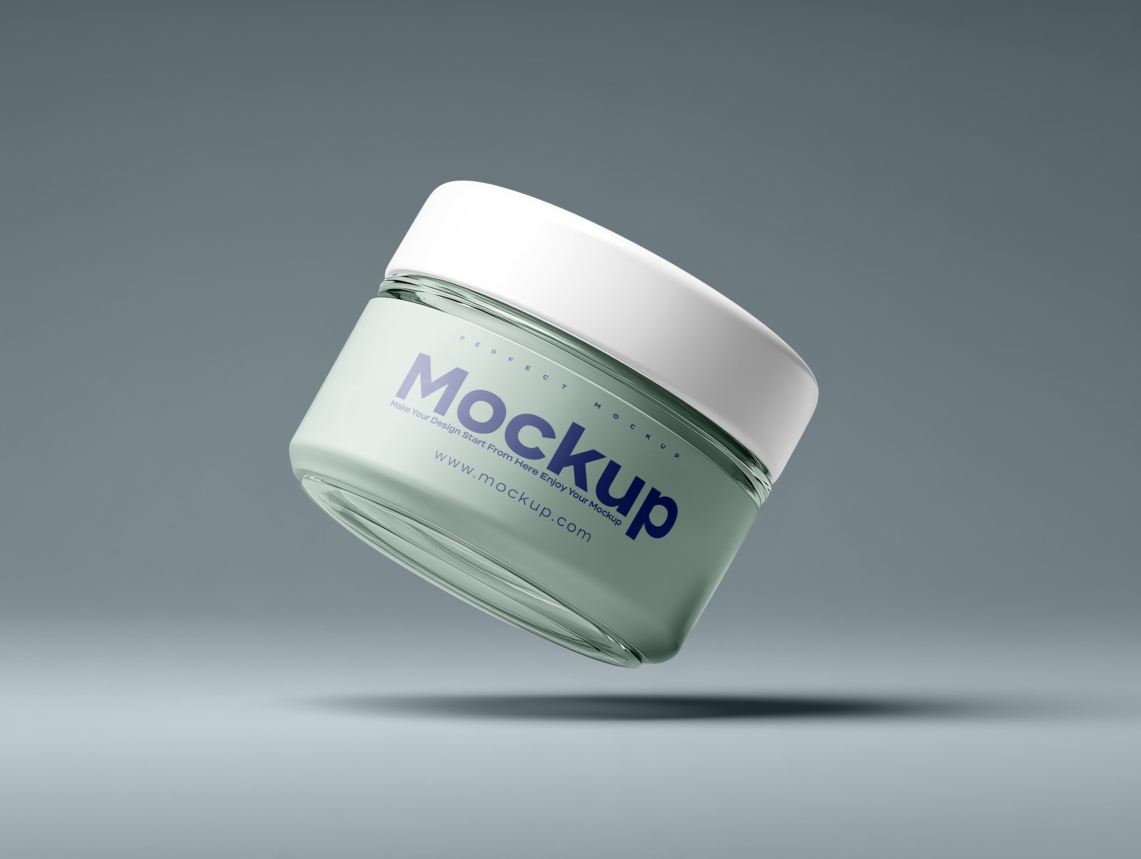 Sleek Floating Cosmetic Jar Mockup White Lid Gradient Background