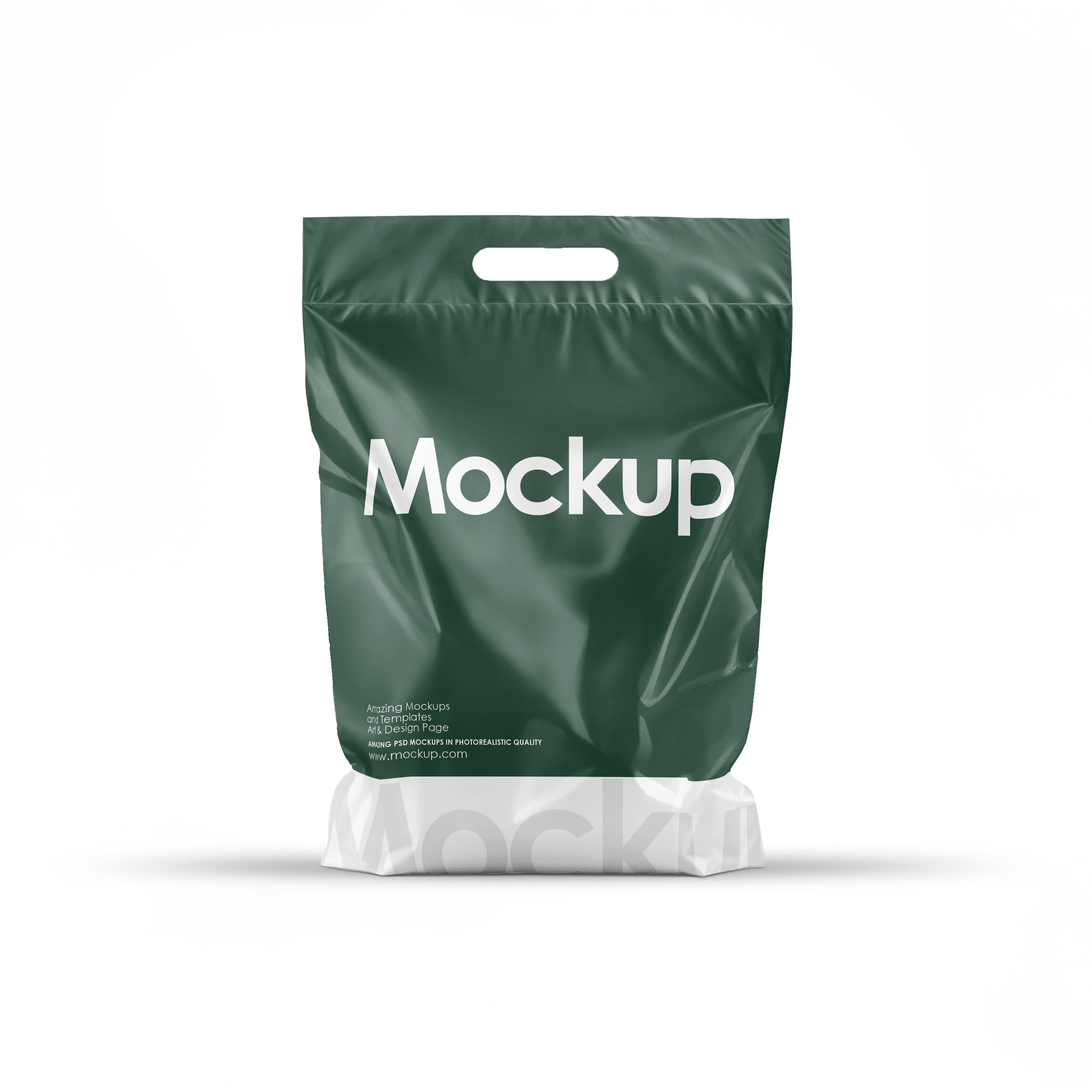 Dark Green Matte Plastic Bag Mockup with Handle White Background